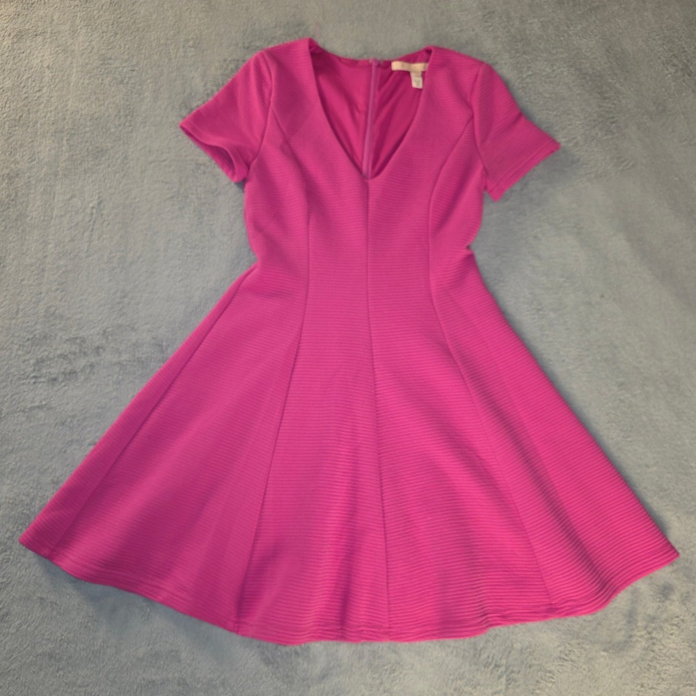 Hutch Anthropologie Pink Ribbed Fit Flare Dress V-Neck Short Sleeve XS 1623A